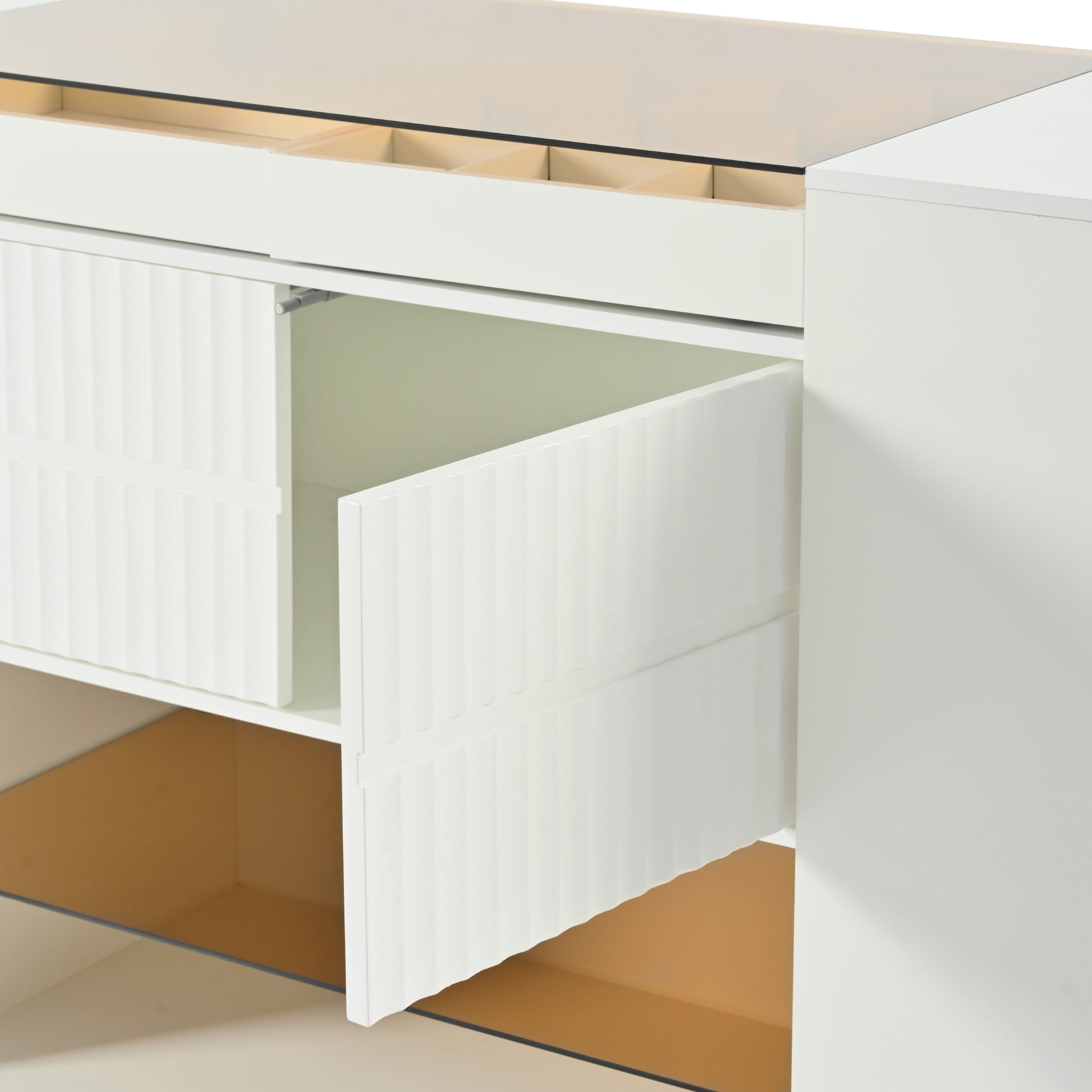 Aukfa Vanity Dresser Storage Cabinet with Glass Tabletop for Women Bedroom,White
