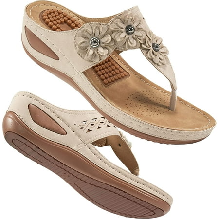 

Womens Wedge Flip Flops Sandals with Arch Support Summer Comfortable Platform Bohemia Flat Shoes Hook Loop Adjustable Casual Thong Sandal