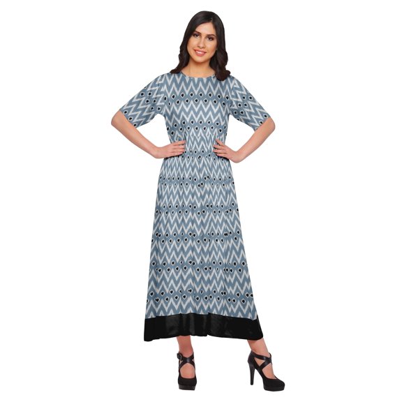 Moomaya Long A-Line tunic Kurti Dress For Women Elbow Sleeve Printed Casual Kurti