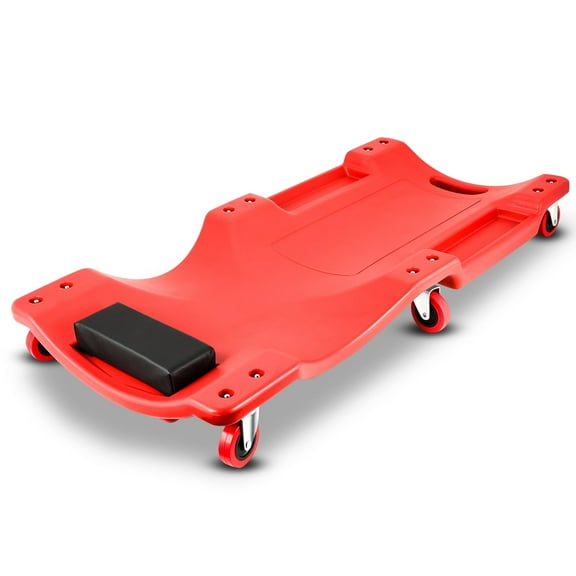 350Lbs Capacity Automotive Ergonomic Creeper with Swivel Wheels and Padded Headrest Red