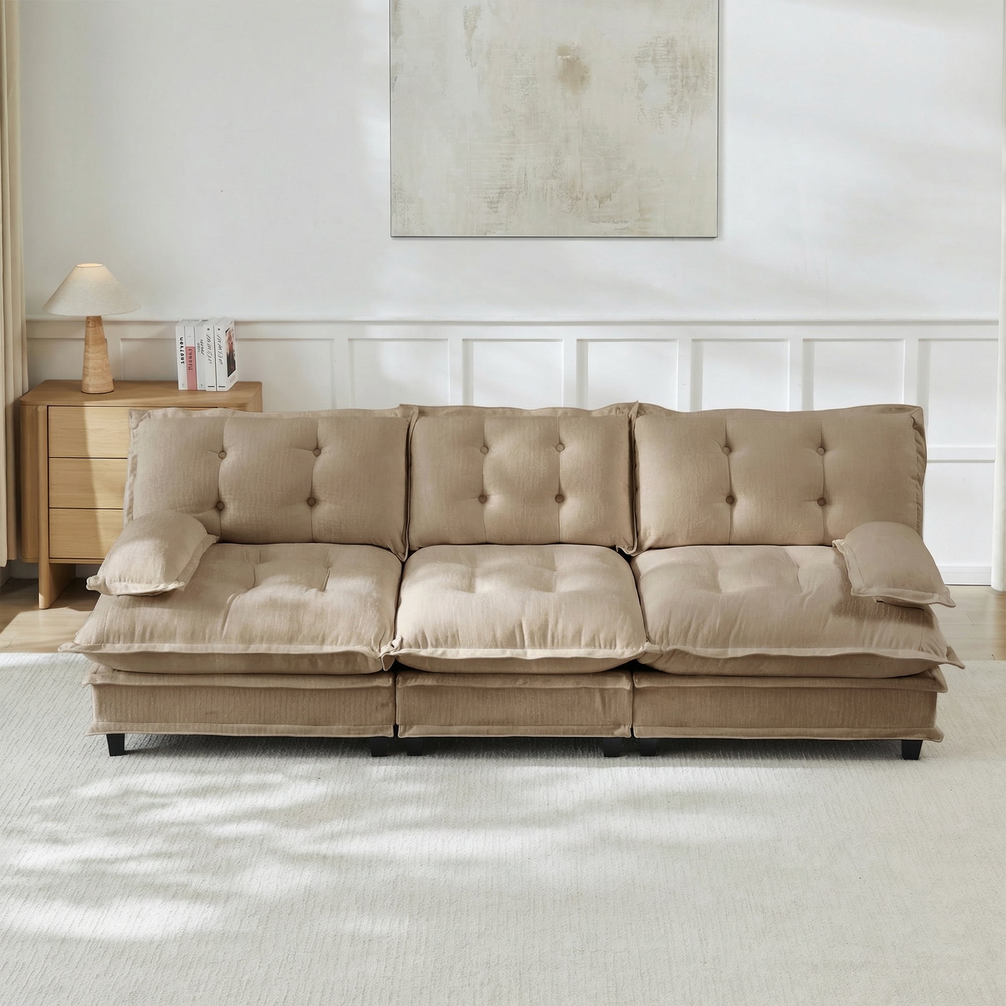 AISWORD 107" 3-Seater Modular Sectional Cloud Sofa, Chenille Fabric Deep Seat Couch with Lattice Decored Cushions