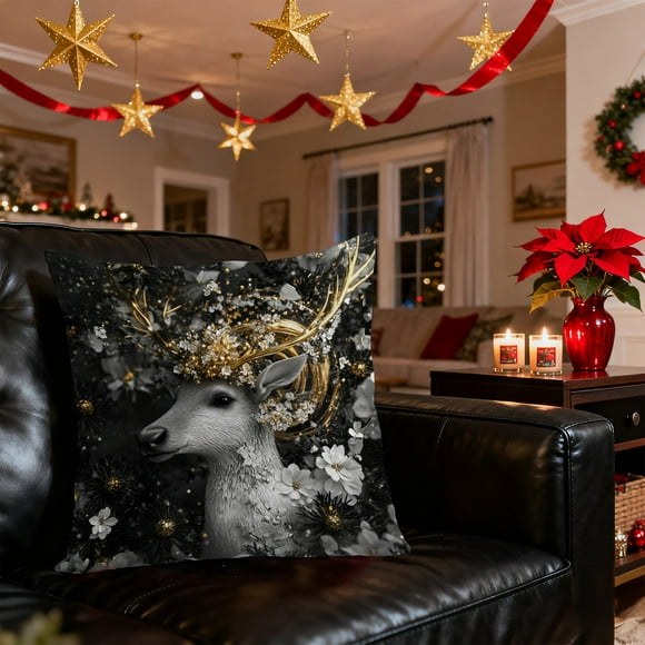 Funda de almohada navideña | Funda de almohada decorativa festiva para sofá y cama | Funda de cojín cuadrada de 45x45 cm con cremallera oculta