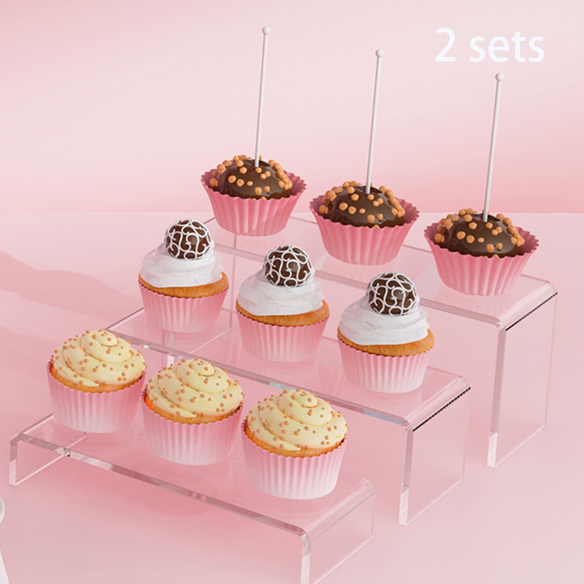 Hirchor 2 Sets Acrylic Display Risers Clear Stand, Display Riser Shelf for Pops & toys Figures, Cupcake, Jewelry (Rectangle)