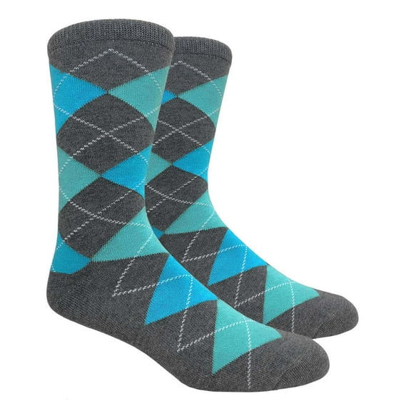 Urban-Peacock Men's Argyle Dress Groomsmen Socks - Charcoal Grey, Deep Malibu & Turquoise - 1 Pair