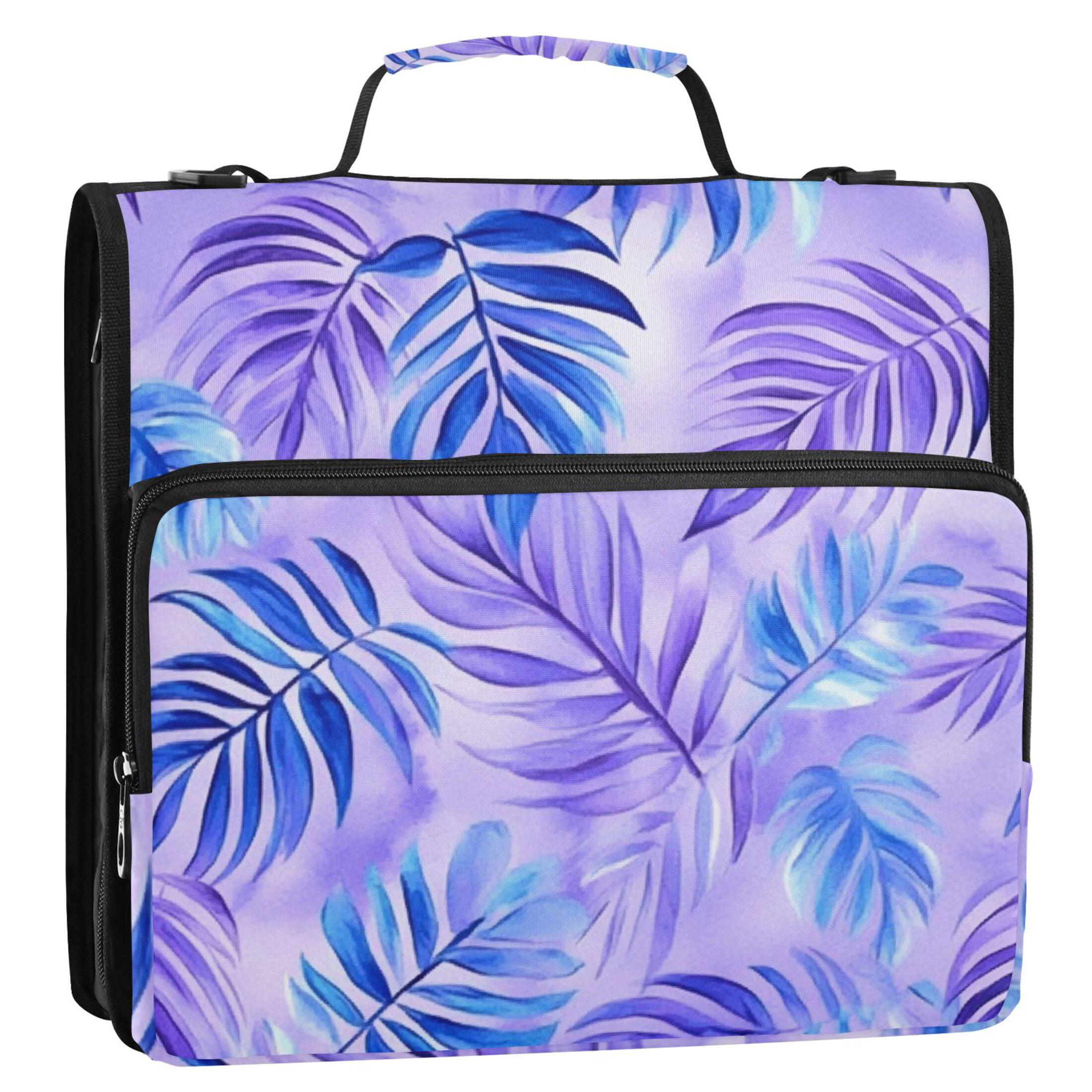 3 Ring Zipper Binder with Shoulder Strap Waterproof Trapper Keeper 2 Inch D-Ring 500 Sheets Capacity Blue Purple Palm Leaves