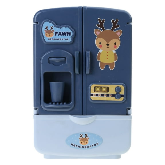 Girls First Fridge Refrigerator Pretend-Play Kid Role-Playing Kitchen Realistic Dollhouse Vintage Side-by-Side Freezer