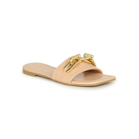 

Women s Square Chain Link Square Toe Flat Slide Sandal 20592