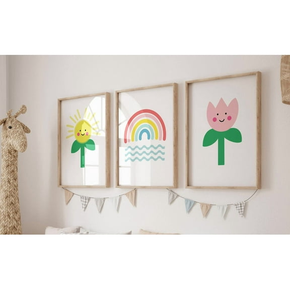 Luvia Girls, Nursery Set Of 3, Modern Nursery Art, Girls Art, Rainbow Print, Toddler Bedroom, Sunshine Nursery Decor, Modern Wall Decor Set 3 Prints 8x12 UNFRAMED