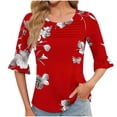 thumbnail image 2 of DeHolifer Women's Tops Half Sleeve Crewneck Floral Printed Casual Loose Tunic Tops Dressy T-Shirts Red XL, 2 of 7