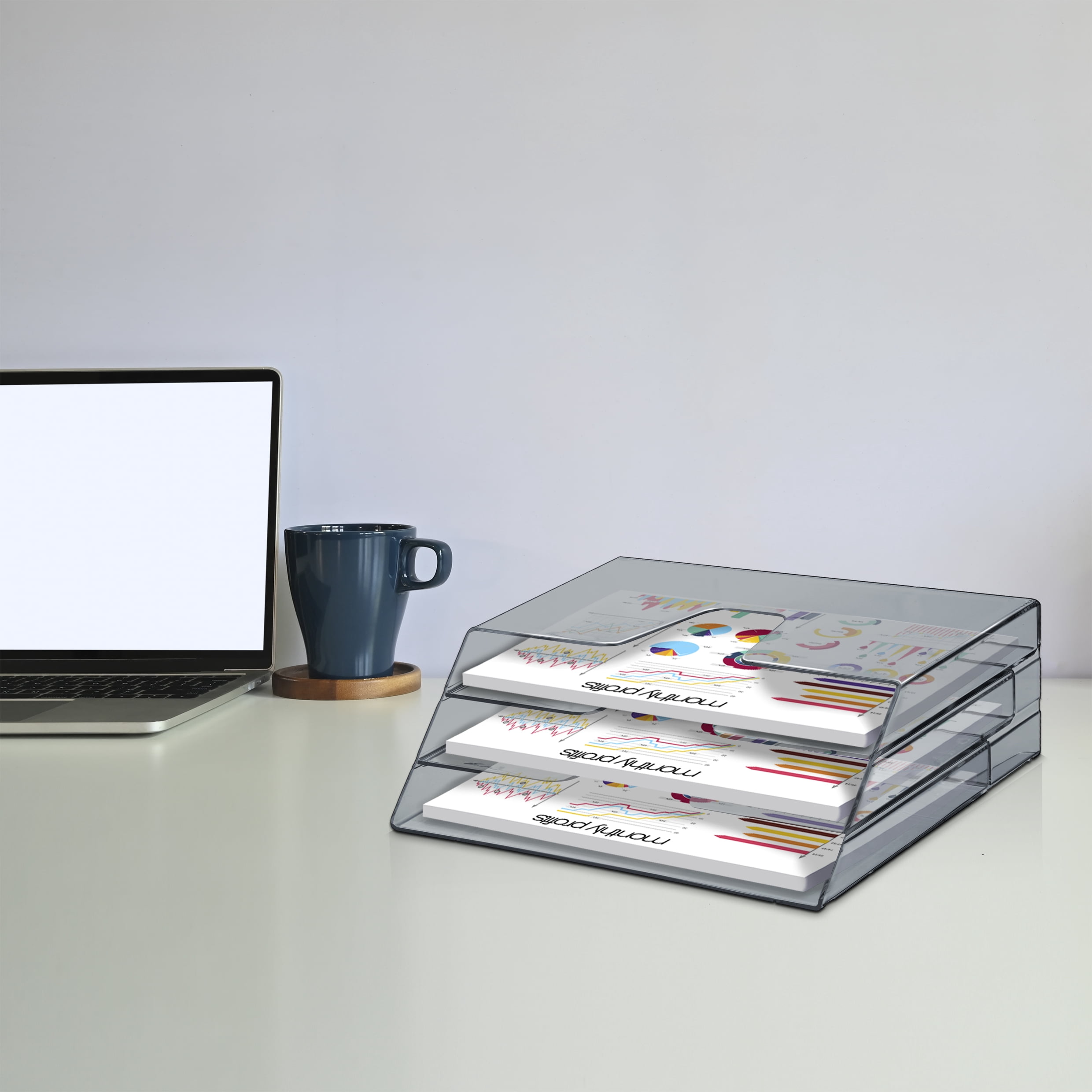 Acrimet Horizontal Triple File Folder Organizer (Smoke Color)