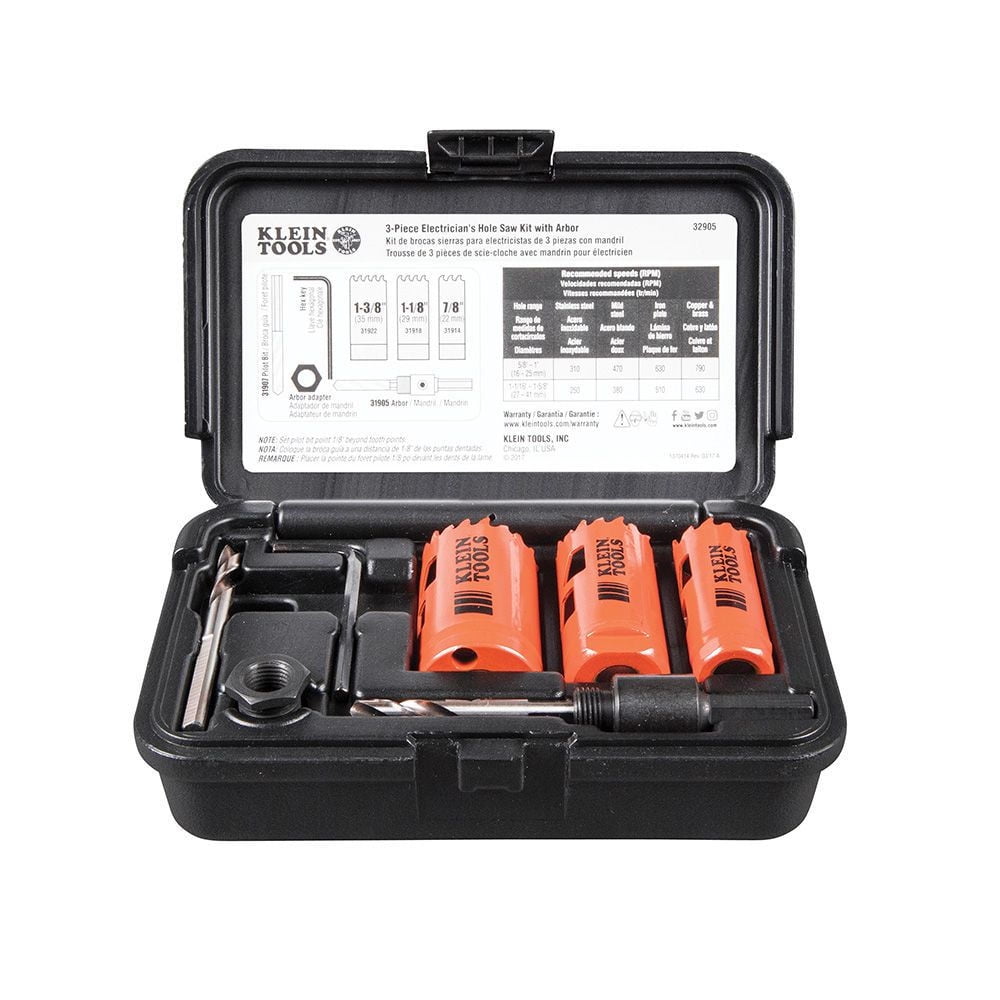 Klein Tools 3-Piece Hole Saw Kit W/ Arbor