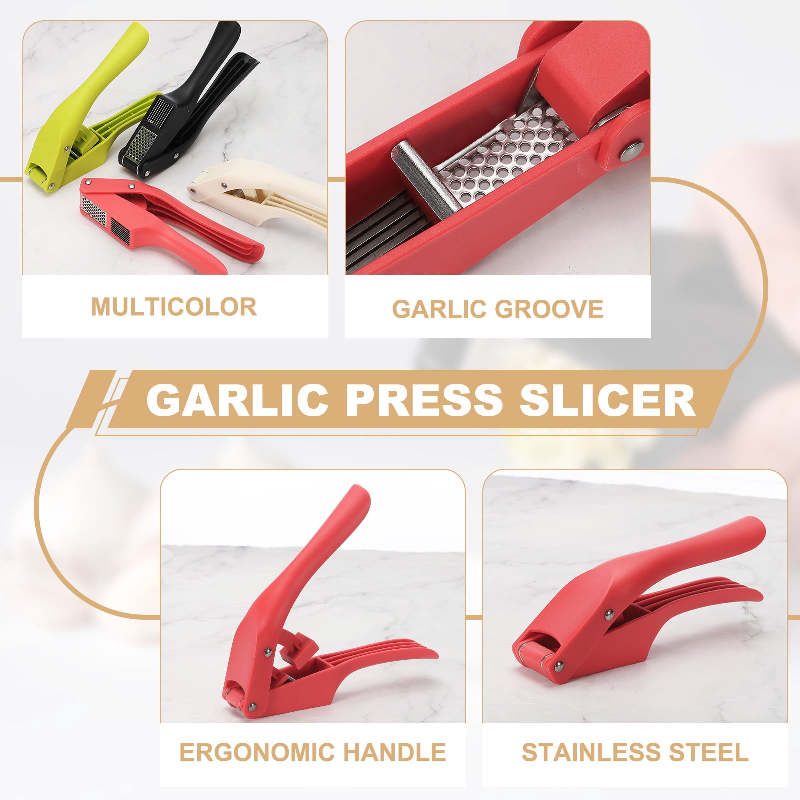 2pcs Garlic Press, 7.5 Inch Stainless Steel Garlic Slicer Crusher Tool Kitchen Utensil, White