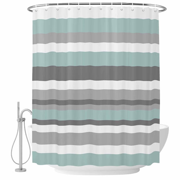 Blue Grey White Stripe Pattern Fabric Shower Curtain Simple Style Washable Shower Curtains for Bathroom, Waterproof Bath Curtain with Hooks Home Decor 36x72in