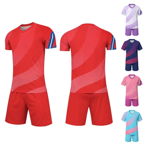 Avtoify Summer Girls Short Sleeve Round-Neck Shirts Dry Breathable Short Sleeve Top Pocket Shorts 2 Piece Unisex Soccer Outfit for Kids Aged 4-14 Daily