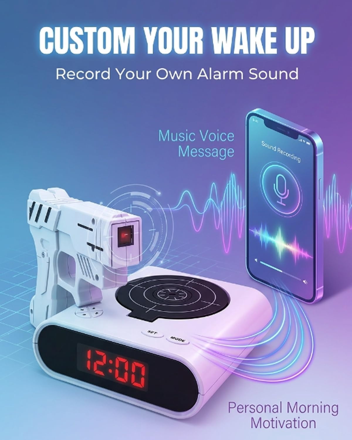 Target Alarm Clock with Shooting Game Digital Shot Timer Alarm Clock Interactive Wake You Shoot Personalized LED Display Bedside  Adults Fun Gift Bedroom Office