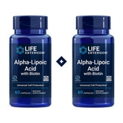 Life Extension Alpha-Lipoic Acid with Biotin, Protection Against Oxidative Stress - Gluten-Free, Non-GMO - (60+60 Capsules)