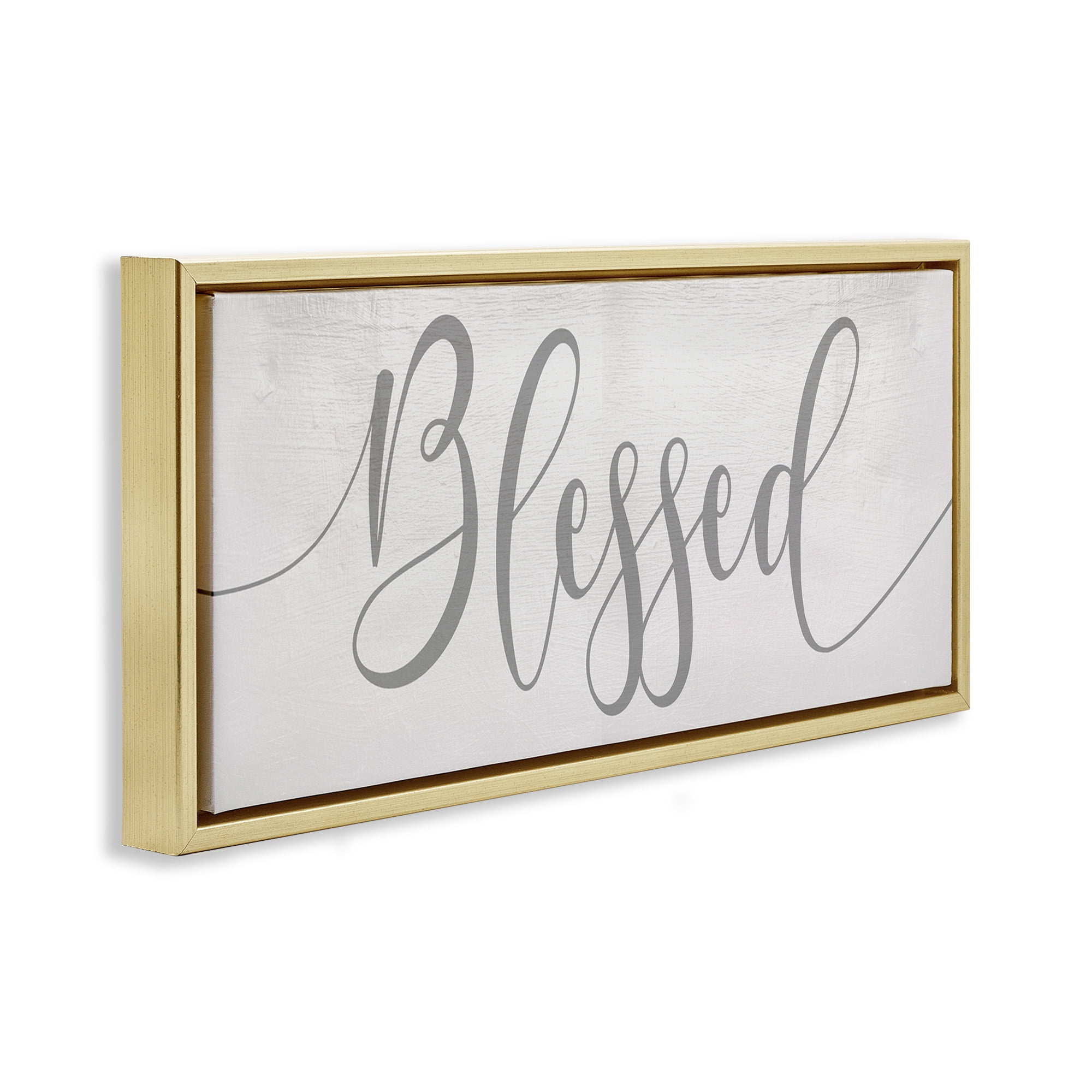 Stupell Industries Soft Grey Blessed Typography Religious Painting Gold Floater Framed Canvas Art Print Wall Art, 31 x 14