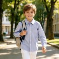 thumbnail image 6 of FYDUU Kids Boys Girls Long Sleeve Striped Shirt Turndown Collar Button Down Shirts Fall Back To School Shirt Formal Children's Tops 5-6 Years, 6 of 6