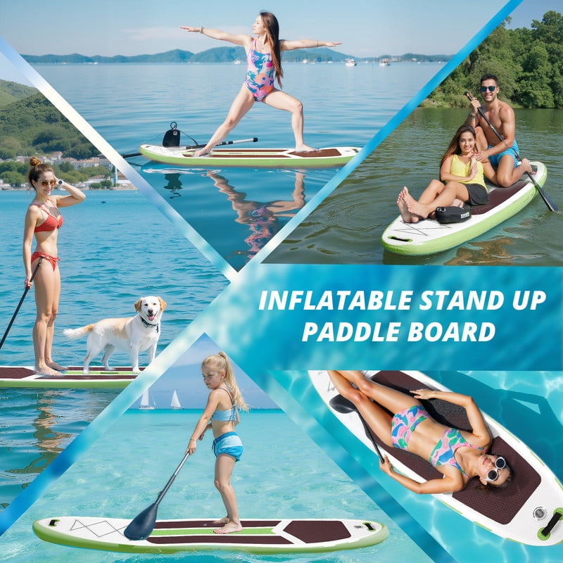 Simenmax Inflatable Stand Up Paddle Board, 400lbs Capacity SUP with Non-Slip EVA Deck, Adjustable Paddle & Backpack, Premium PVC, BrownGreen