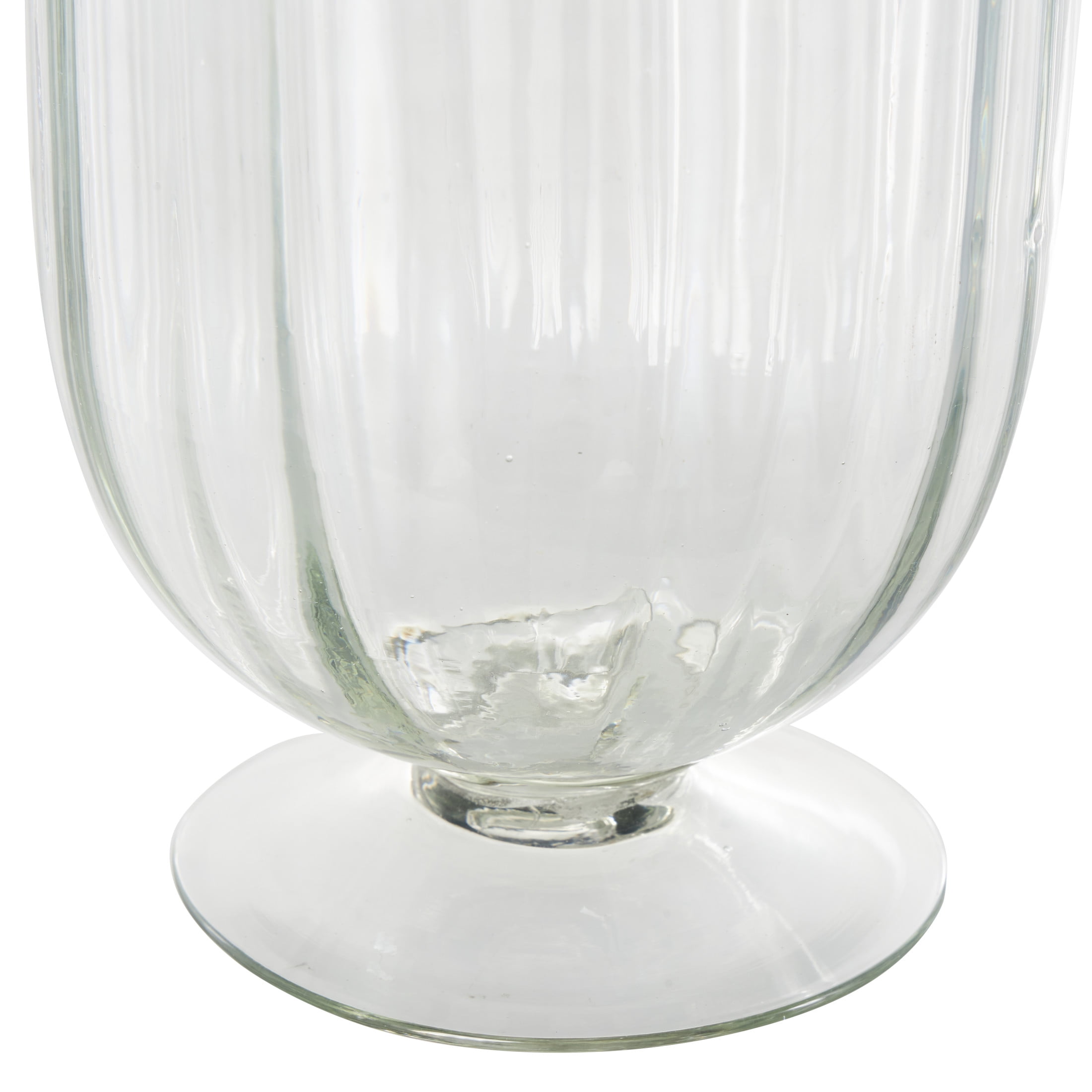 DecMode Glass Ribbed Fluted Candle Holder with Elevated Base
