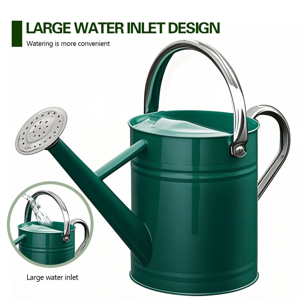Metal Watering Can for Outdoor and Indoor Plants, Watering Can Decor, 1 Gallon - 005 GREEN STAINLESS STEEL HANDLE