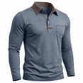 thumbnail image 5 of Zivyakyron Button Mens Polo Fall Office Business Long Sleeve Loose Collared Casual Shirt Colorblock Blue XL, 5 of 10