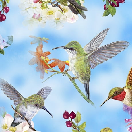 Cream Background Fat Quarter Hummingbirds & Butterflies Cotton Quilting Fabric