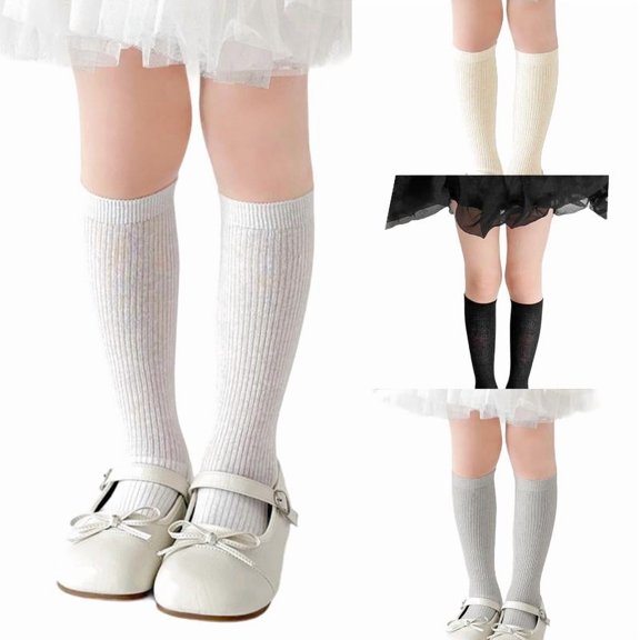 Wdgfv Breathable Girls Socks Double Needle Knit Long Tube Crew Socks For Kids Soft Comfortable Everyday Wear For 3 12 5-8 Years