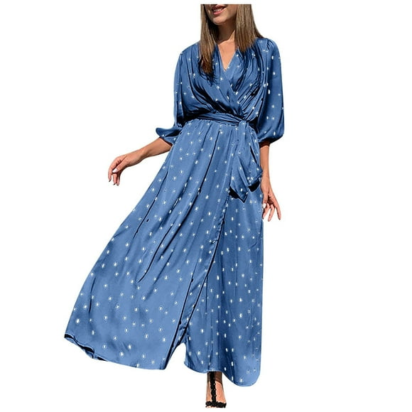 Womens Dresses Clearance Plus Size Women's Spring Trendy Printing Color Gradient Casual Long Sleeve Dress Blue M JE