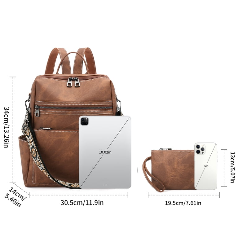 GOIACII Travel Backpack Purse, Vegan Leather Brown photo 6