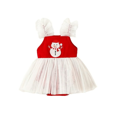 

Bagilaanoe Newborn Baby Girl Christmas Romper Dress Snowman Embroidery Sleeveless A-line Princess Dresses 3M 6M 9M 12M 18M 24M Infant Patchwork Tulle Skirt