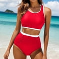 thumbnail image 2 of UTSJKR Womens High Waisted Bikini Set Two Piece Swimsuit High Neck Tops Bathing Suit Full Coverage Tummy Control Tankini Red L, 2 of 8