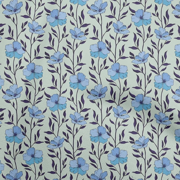 oneOone Viscose Chiffon Medium Blue Fabric Floral Sewing Material Print Fabric By The Yard 42 Inch Wide