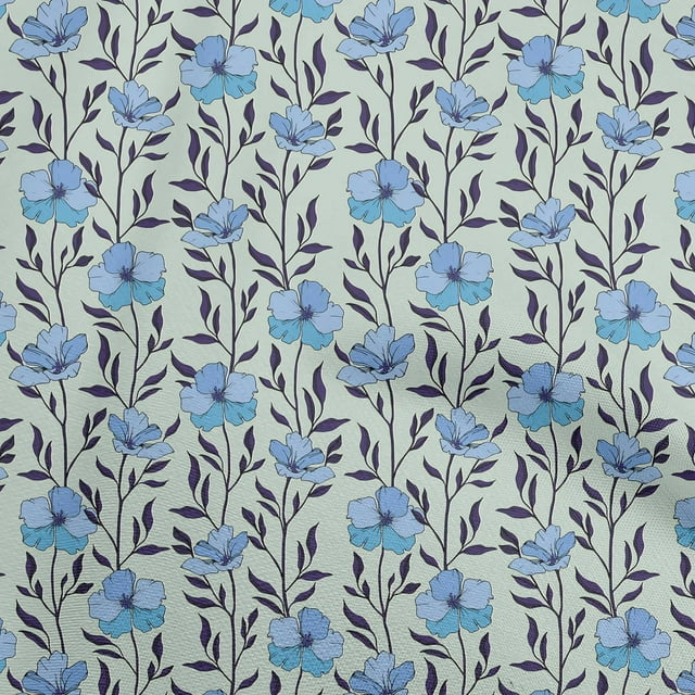 oneOone Polyester Spandex Medium Blue Fabric Floral Fabric For Sewing Printed Craft Fabric By The Yard 56 Inch Wide