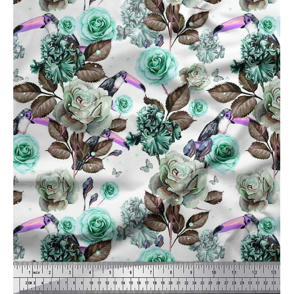 Soimoi Cotton Duck Fabric Leaves & Rose Flower Decor Fabric Printed Yard 42 Inch Wide