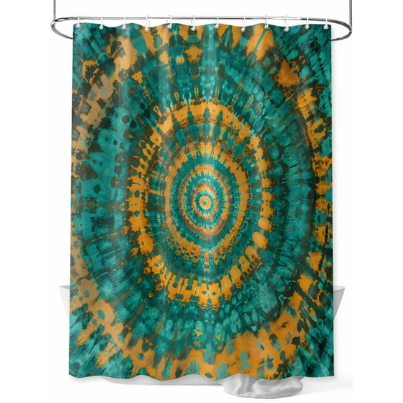Fsddascl Teal Orange Shower Curtain Set - 60" x 72" Washable Bathtub Curtain with 12 Hooks, Ethnic Modern Abstract Geometric Waterproof Fabric Stall Shower Curtains for Bathroom/Bathtub Décor