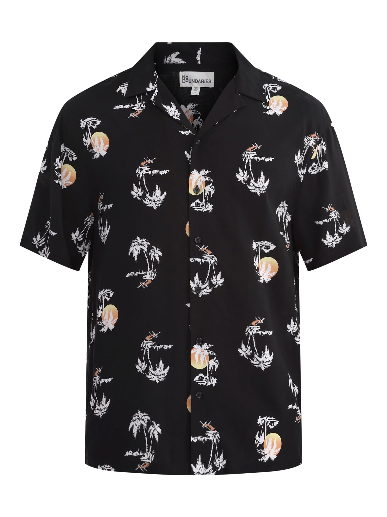 No Boundaries Men's & Big Men's Rayon Print Button Up Shirt with Short Sleeves, Sizes XS-5XL