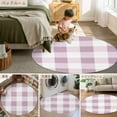 thumbnail image 6 of Pink White Buffalo Check 8ft Round Rug, Farmhouse Plaid Modern Geometric Non-Skid Rubber Backing Large Area Rugs - Living Room Bedroom Home Office, Indoor Floor Mat Carpets Washable Rug, 6 of 9
