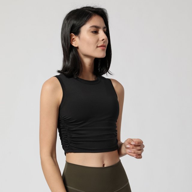 Chaleco deportivo para mujer, chaleco deportivo de yoga, chaleco de fitness para mujer con cintura lateral doblada y plegable para el ombligo