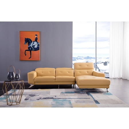 Yellow Top-Grain Italian leather Sectional LHC EK-L8007 American Eagle Modern