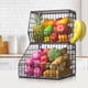 thumbnail image 5 of Frutero Cesta de frutas para mostrador de cocina Cesta colgante apilable montada en la pared Cesta de alambre con tapa de madera con ganchos para colgar plátanos, cesta de cebolla, almacenamiento de, 5 of 5