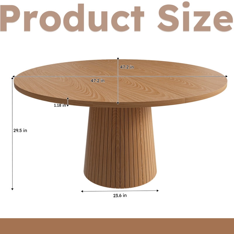 47.2'' Round Large Dining Table for 4, Accent Kitchen Dinner Table with Striped Base, Wood Side Table with Metal Frame
