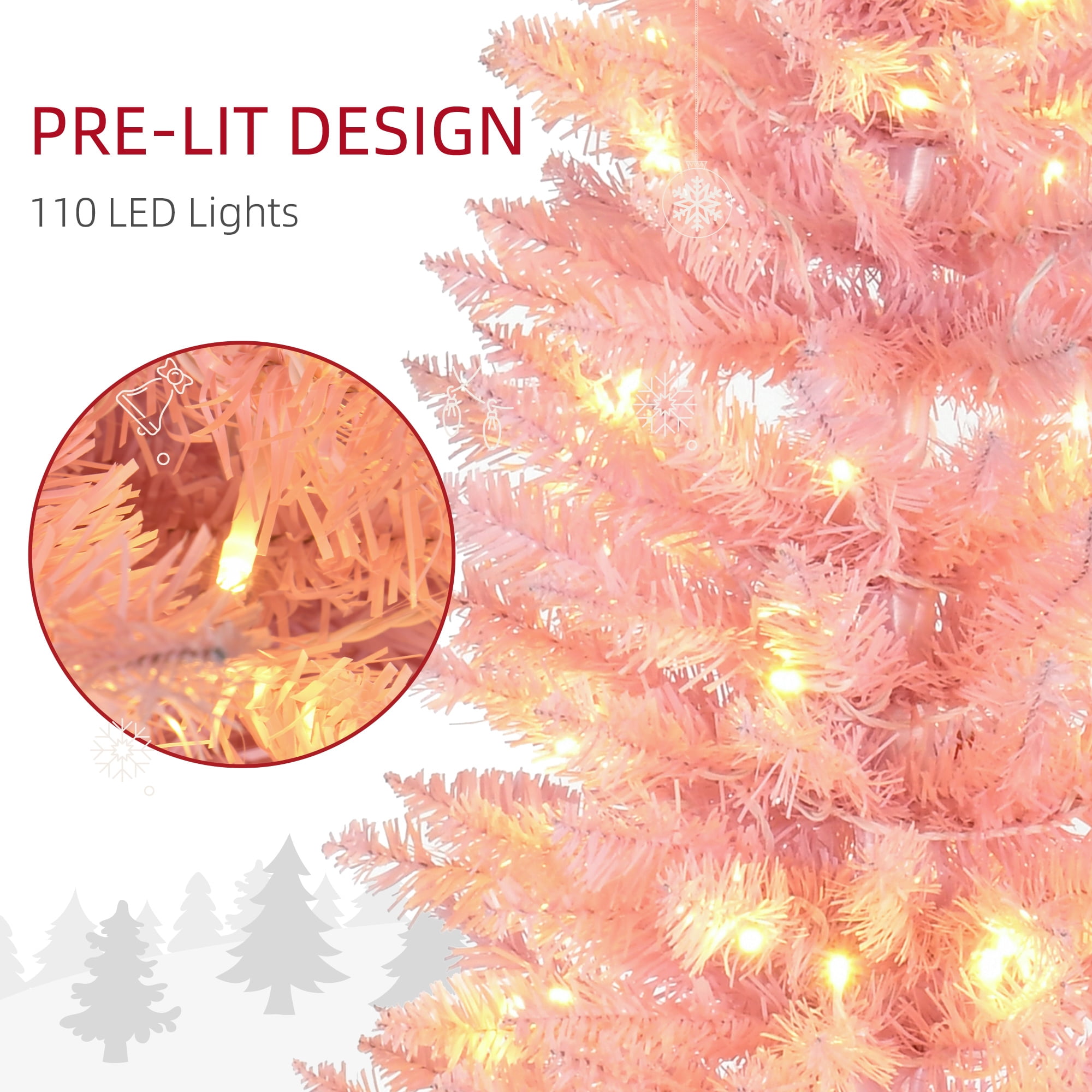 5 ft Pre-Lit Slim Artificial Christmas Tree with 110 Warm White LED Lights, Pink