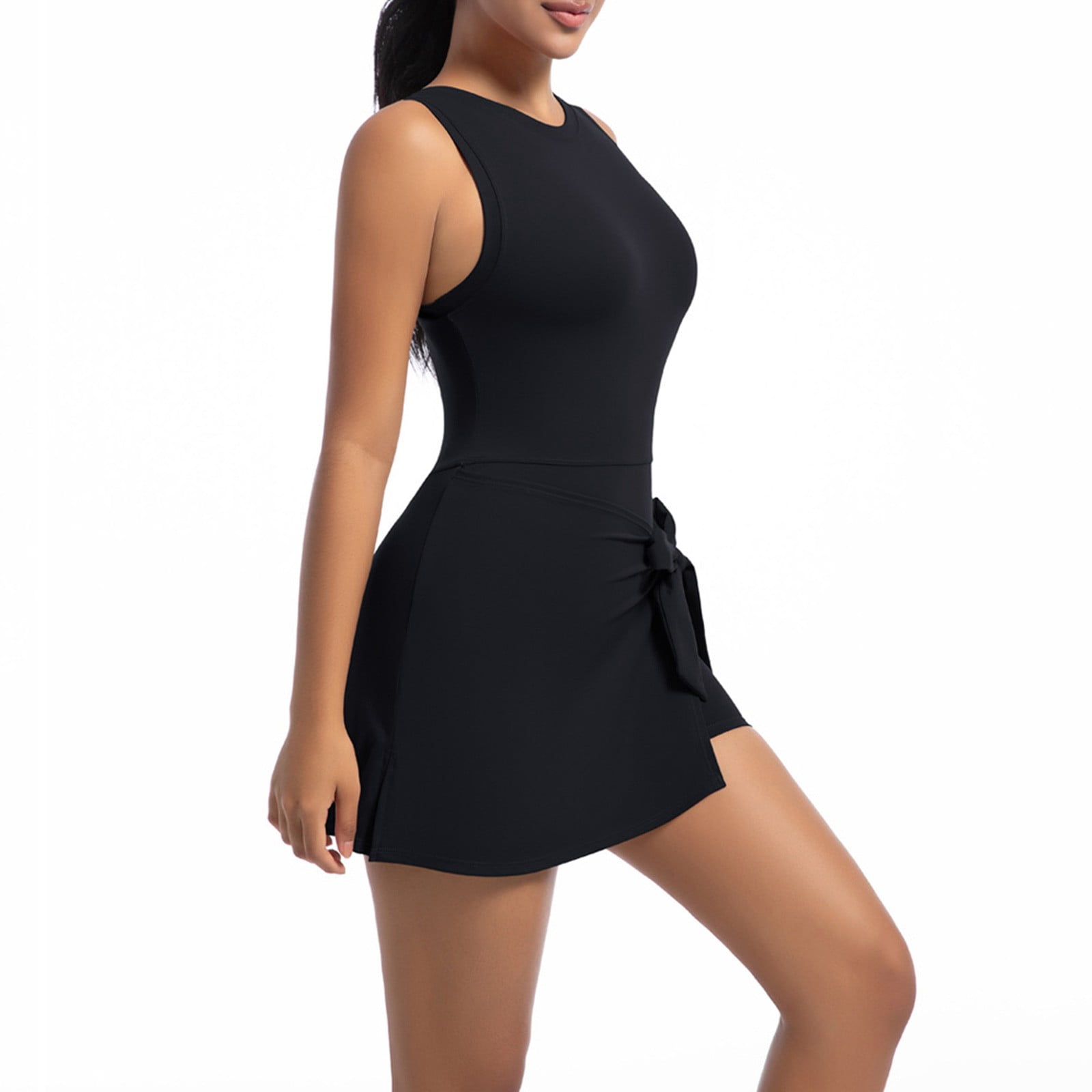 Neewe Womens Tennis Dress Workout Mini Dress with Sleeveless Straps TIe Tunic Waist Athletic Dresses