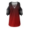 thumbnail image 4 of Tops Para Mujer Elegante Blusa Casual Camisas Fuera Del Hombro Camisetas Gráficas Impresión Vintage Empalme de Encaje Camiseta de Manga Corta Suelta Criss Cross Odeerbi ODB165964, 4 of 4
