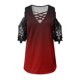 thumbnail image 4 of Camisetas gráficas para mujer, camiseta de manga corta con empalme de encaje con estampado informal Vintage, blusa cruzada holgada con hombros descubiertos Pompotops hkajfhjk468115, 4 of 4