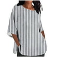 thumbnail image 2 of ALLLIST Womens Tops Clearance Crew Neck Gray Striped 3/4 Sleeve Cotton and Linen T-Shirts Loose Casual Summer Blouses, 2 of 4
