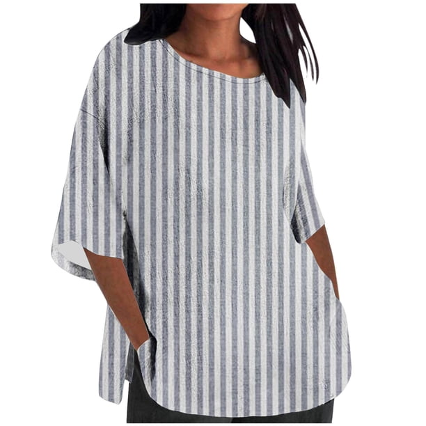 Tops Y Blusas de las Señoras Cortado 3/4 Manga Impresa Suelta Camisa Casual, Blusas para las Mujeres Casual