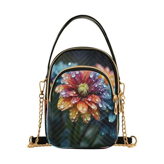 ALAZA Chain Crossbody Bags for Women Flower Shoulder Handbag Phone Purse