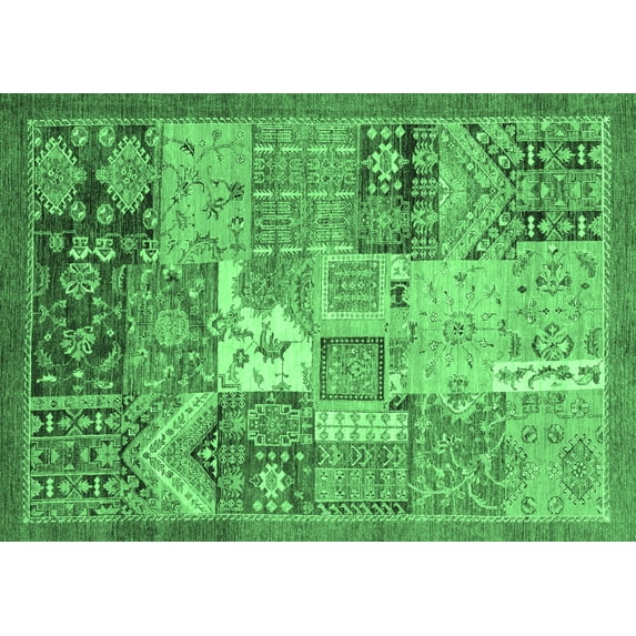 Ahgly Company Indoor Rectangle Abstract Emerald Green Modern Area Rugs, 8' x 12'
